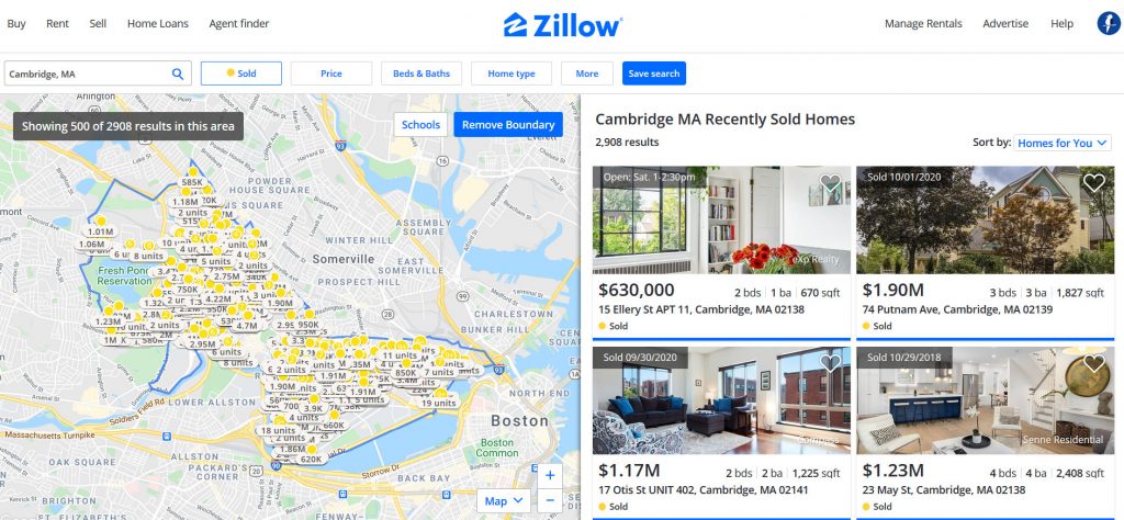 Zillow Recently sold filter