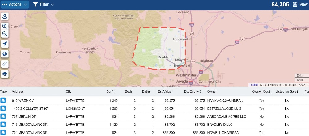 PropertyRadar - Map - area selected