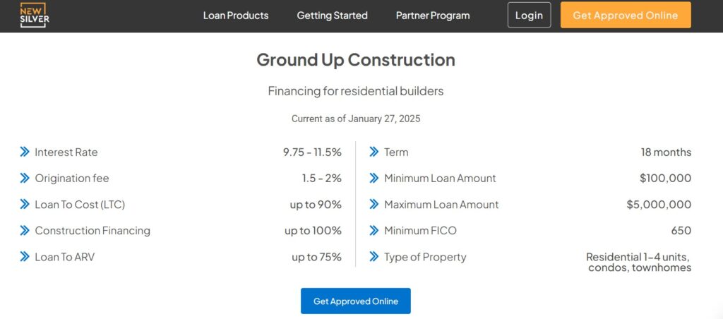New Silver Ground Up Construction Loans