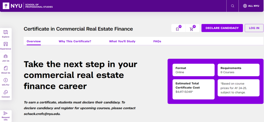 4 - Certificate in Commercial Real Estate Finance - NYU